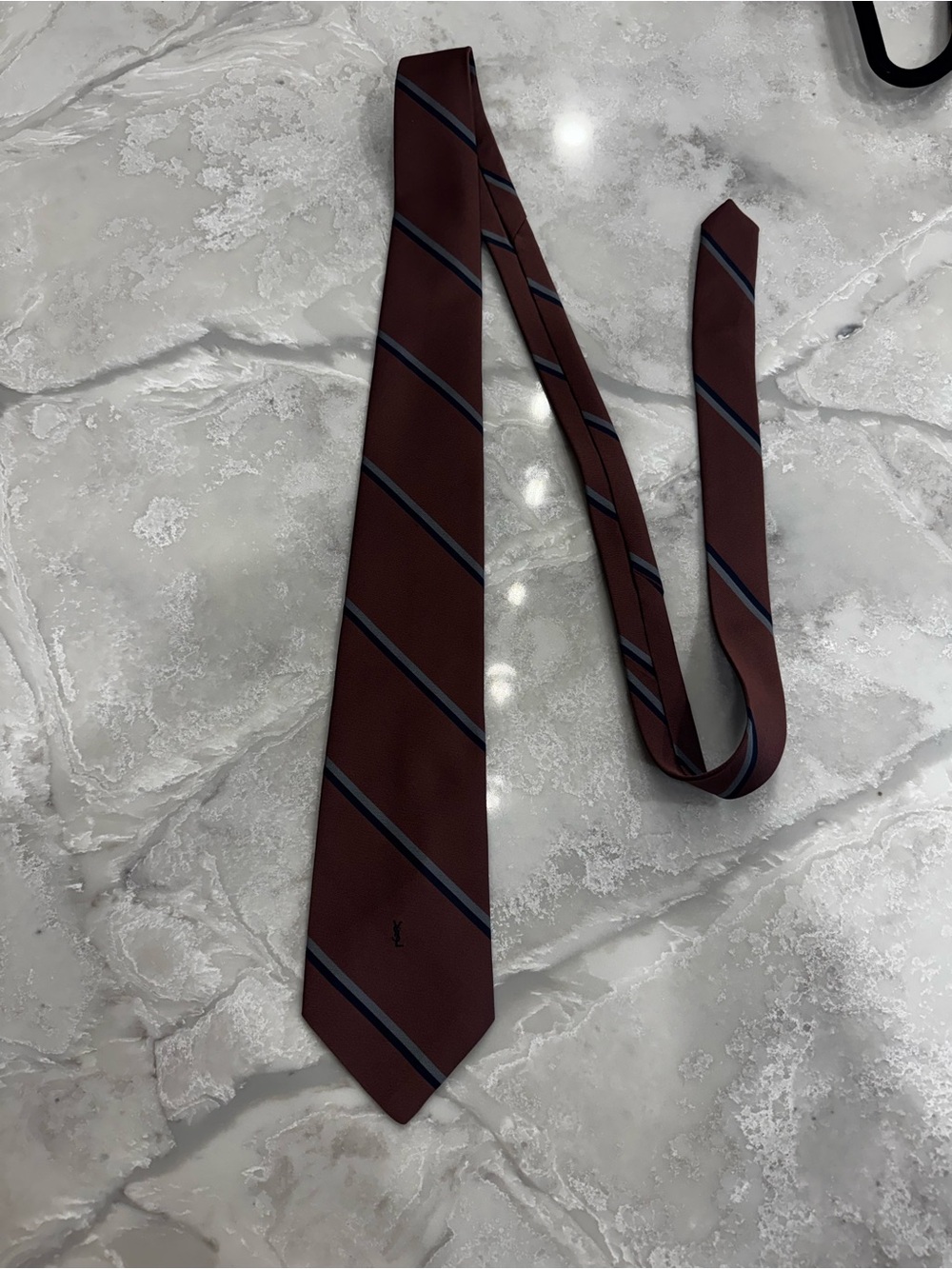 Yves Saint Laurent Burgundy Tie with Navy Stripe